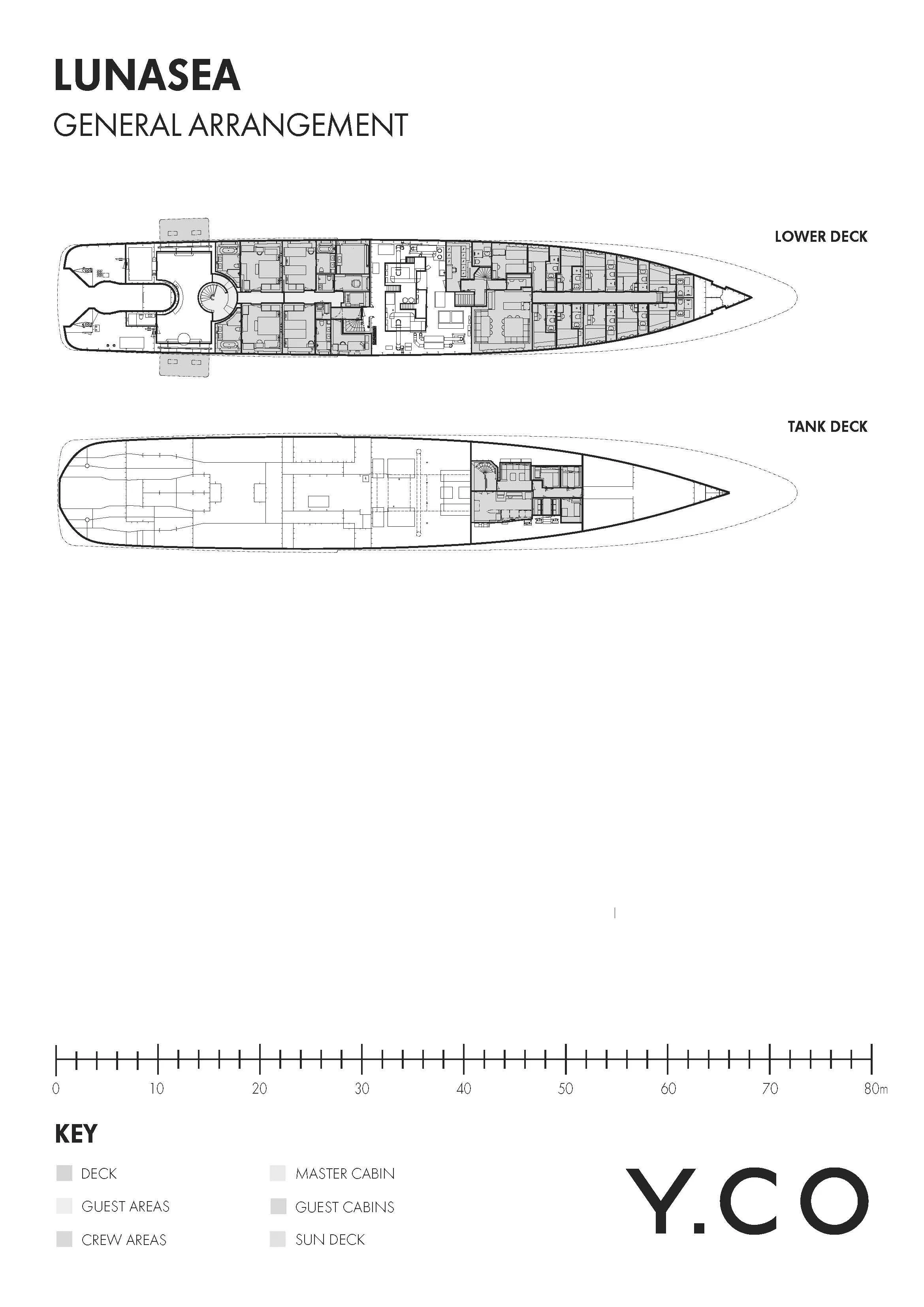 diagram, engineering drawing aboard LUNASEA Yacht for Sale
