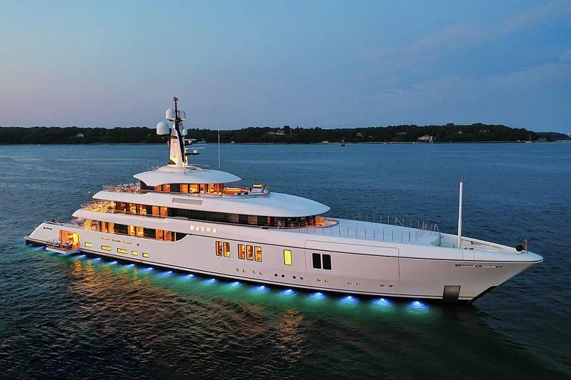 a large ship on the water aboard LUNASEA Yacht for Sale