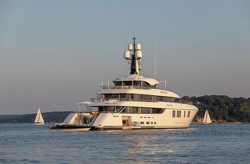 a large ship in the water aboard LUNASEA Yacht for Sale