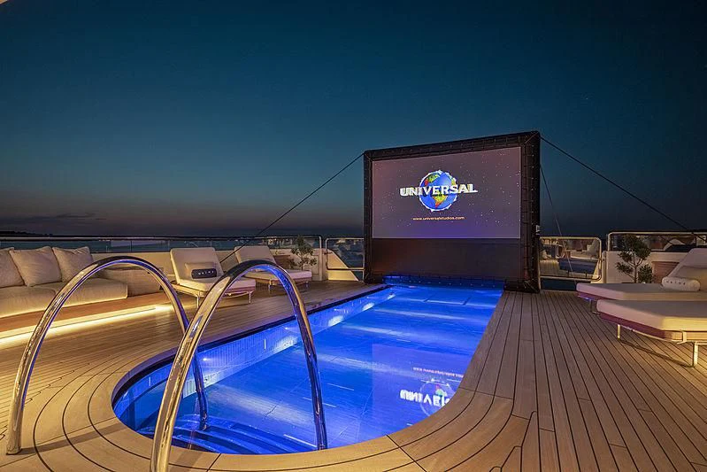 a pool with a screen aboard LUNASEA Yacht for Sale