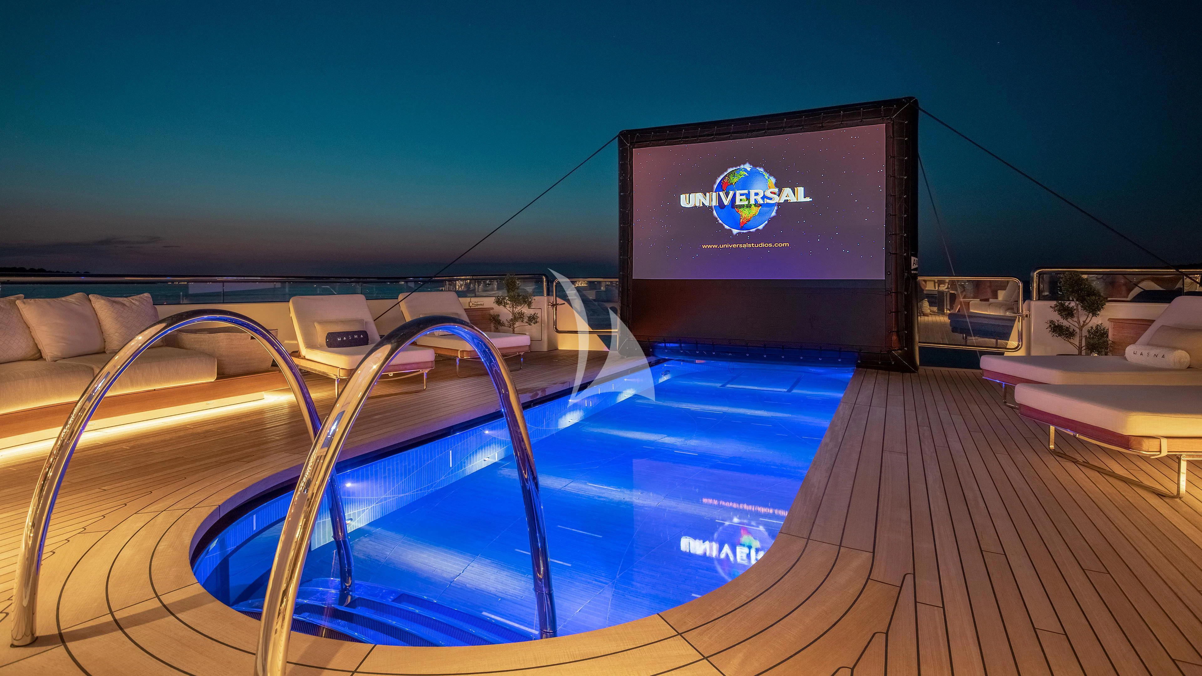 a large screen on a boat aboard LUNASEA Yacht for Sale