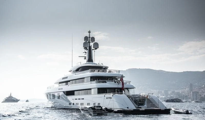 a large ship in the water aboard LUNASEA Yacht for Sale