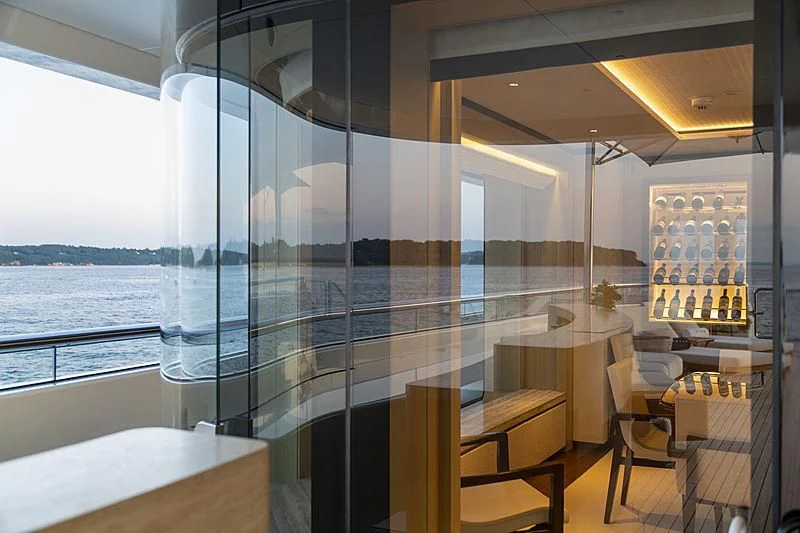 a room with a large glass shower aboard LUNASEA Yacht for Sale