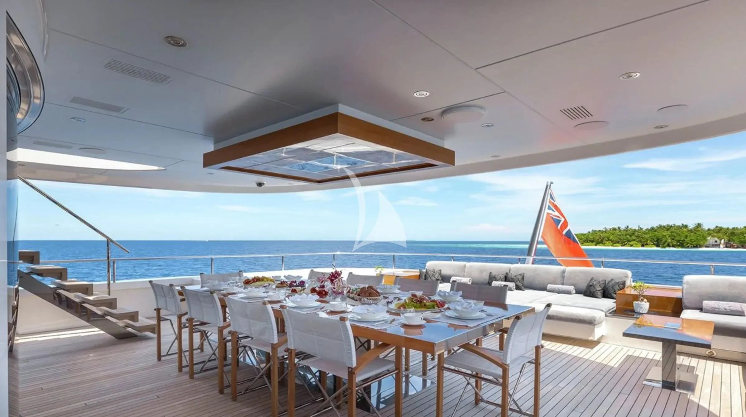 a table set for a meal aboard TOTEM Yacht for Sale