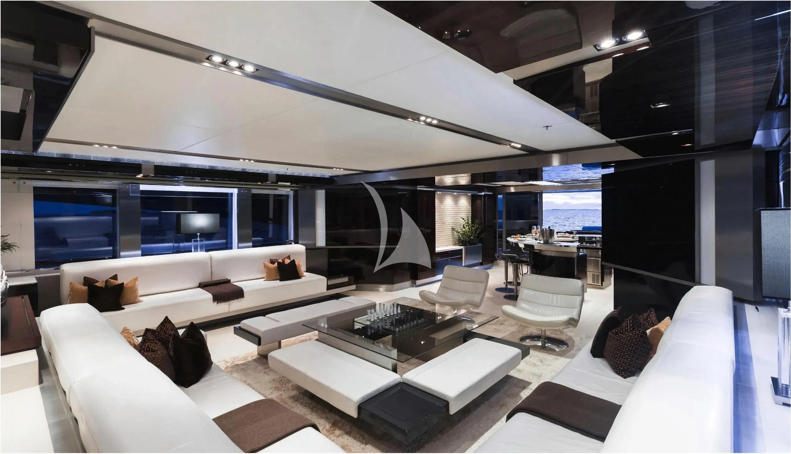 a room with a large white and black floor plan aboard TOTEM Yacht for Sale