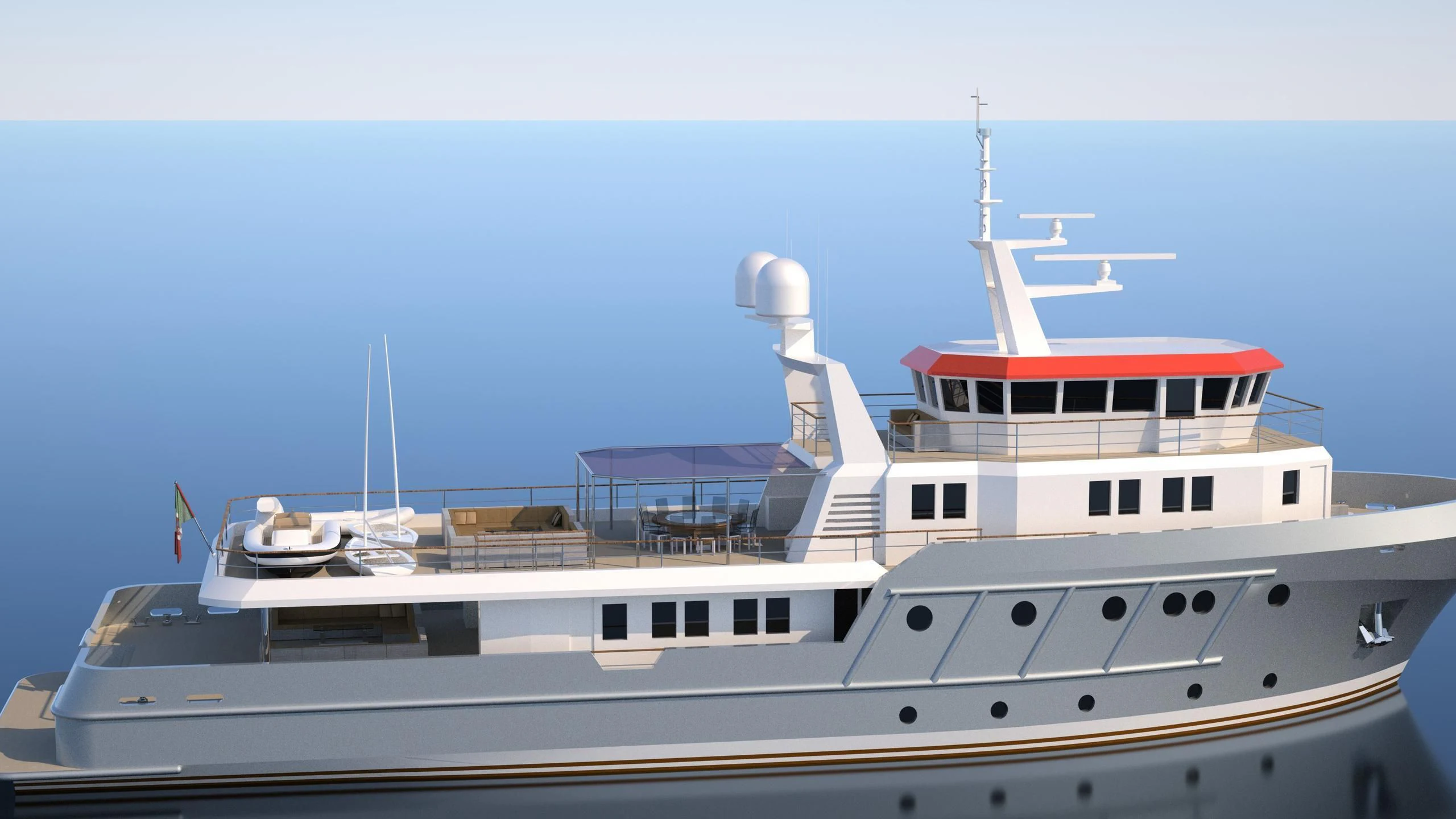 a large white boat aboard GENESIA Yacht for Sale