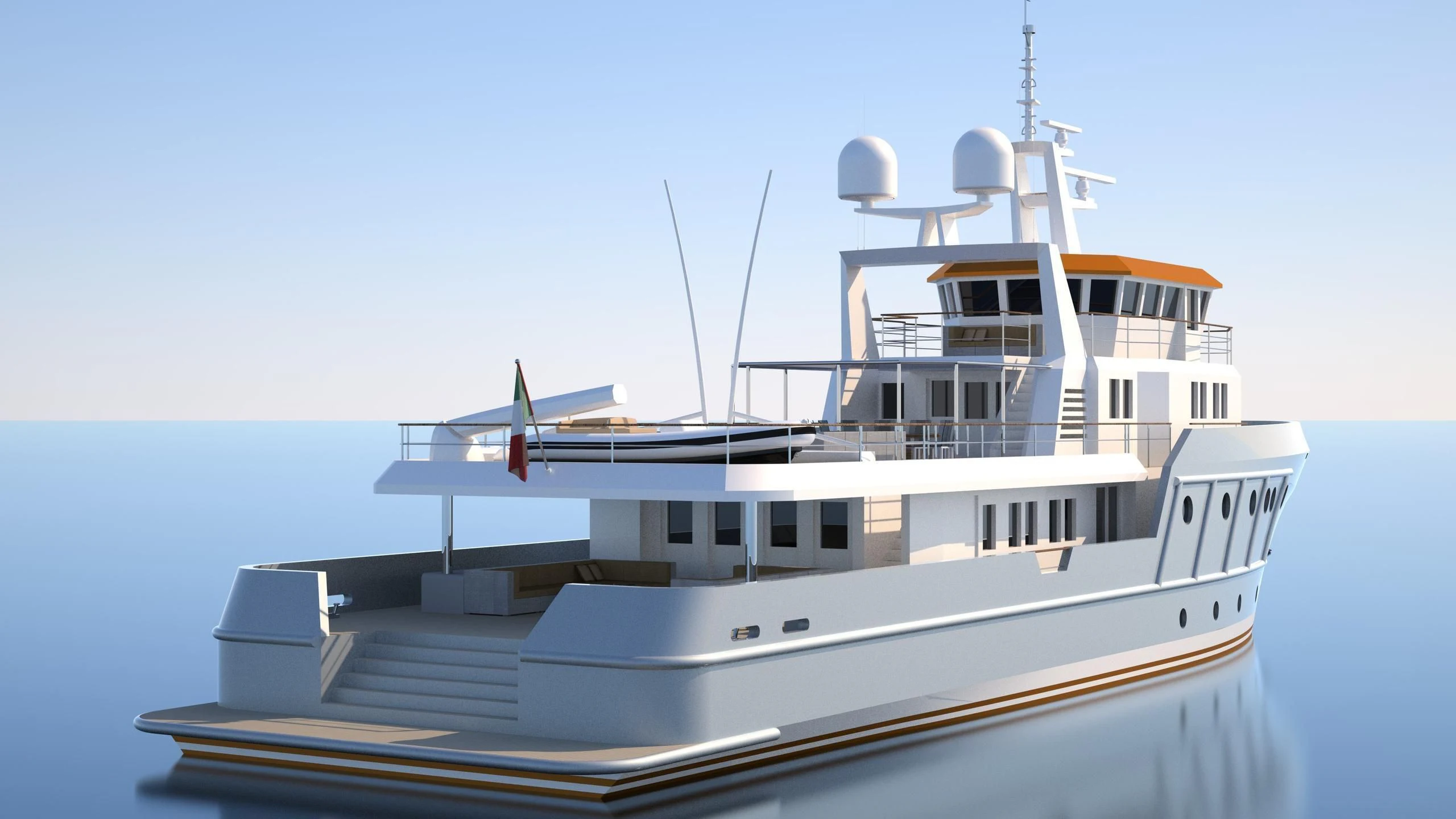 a white boat on a body of water aboard GENESIA Yacht for Sale