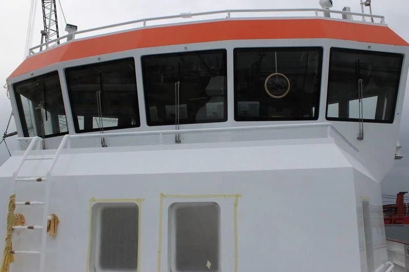 a white and red train aboard GENESIA Yacht for Sale