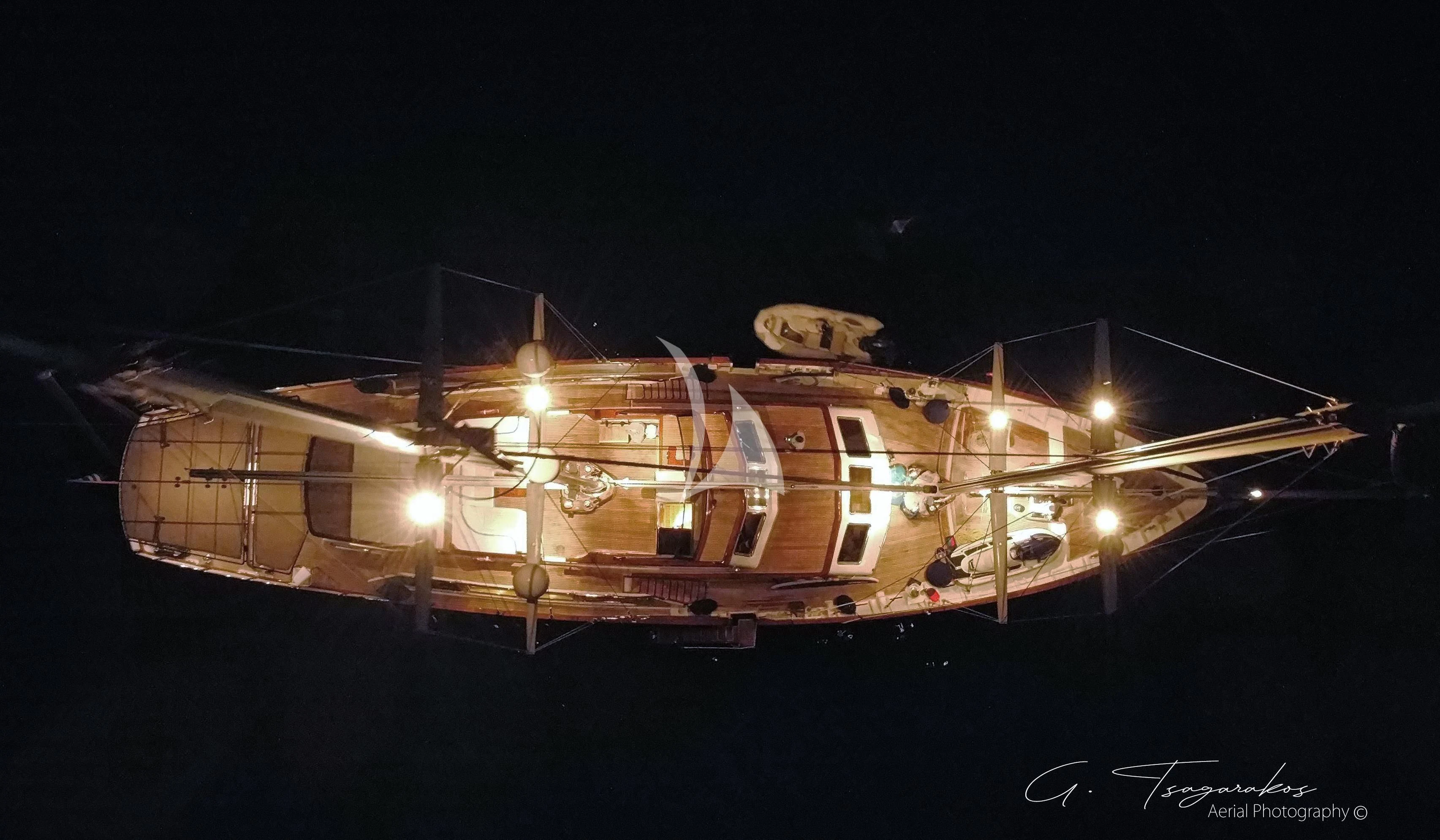 a space ship with lights aboard ALTHEA Yacht for Sale
