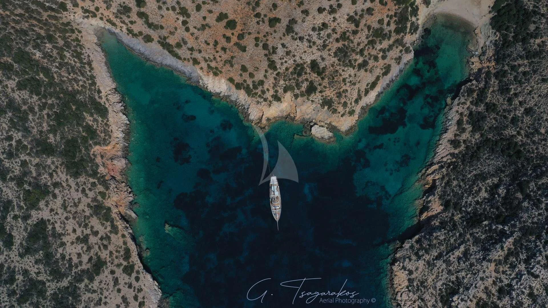 a view of a land with water and land aboard ALTHEA Yacht for Sale