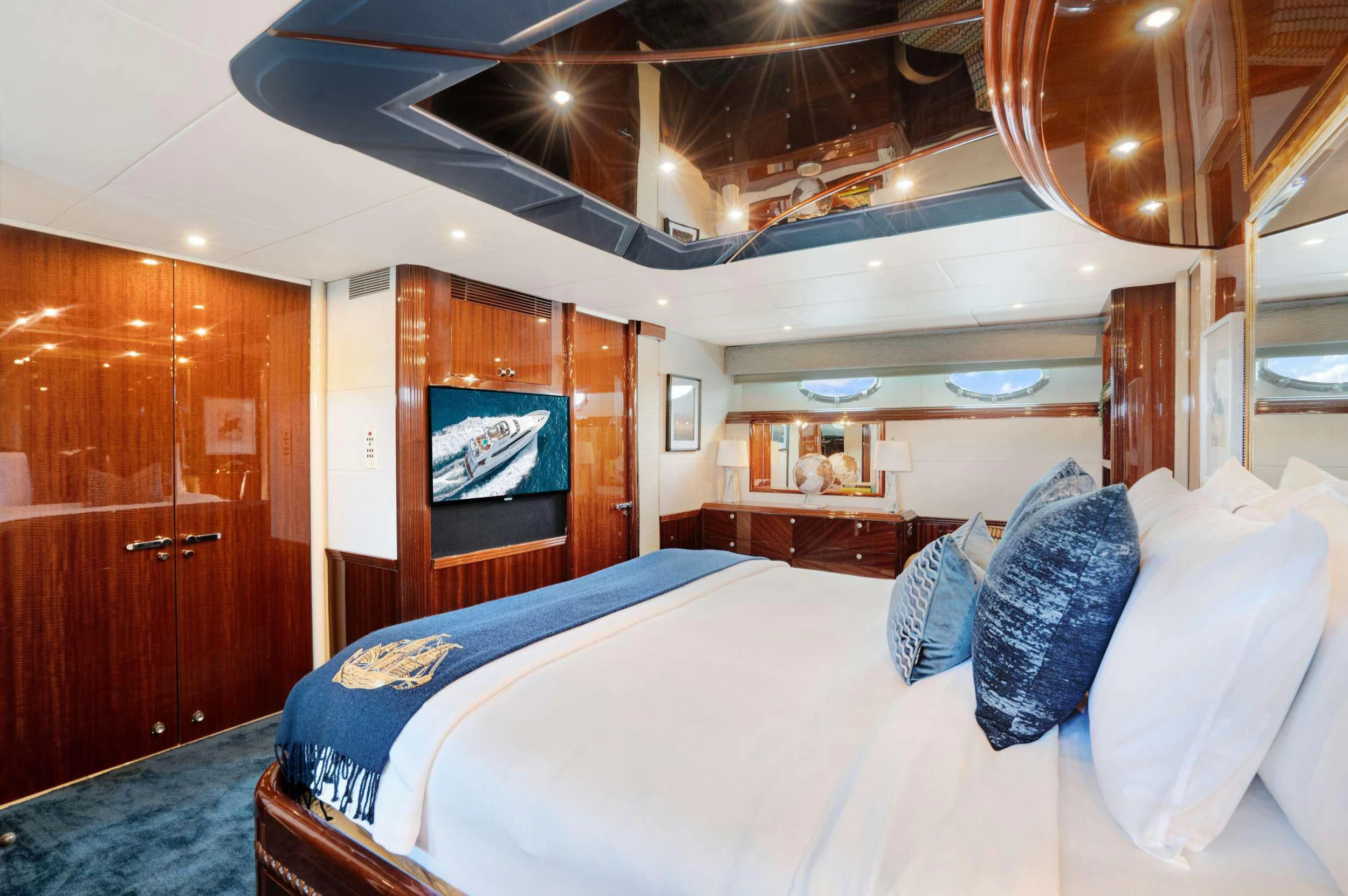 a bed in a room aboard TRANQUILITY IV Yacht for Sale