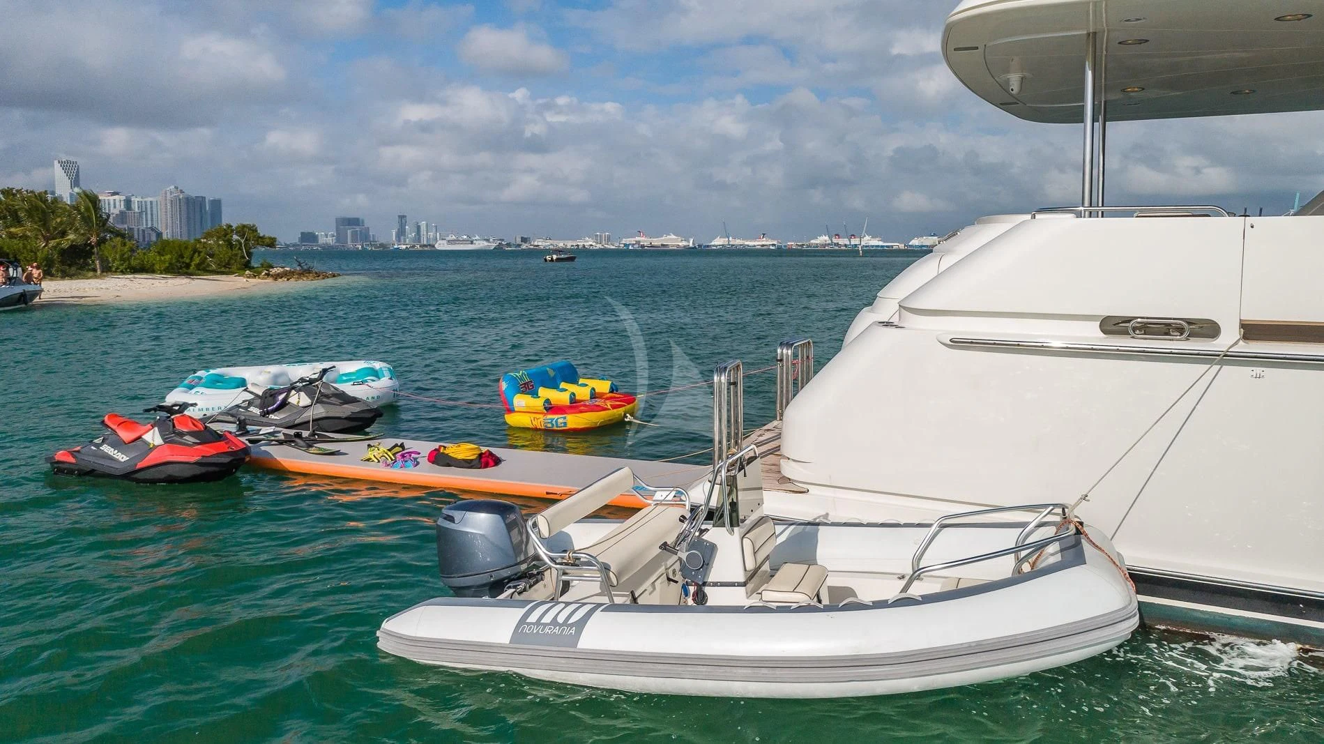 a boat with a motor attached to it aboard TRANQUILITY IV Yacht for Sale