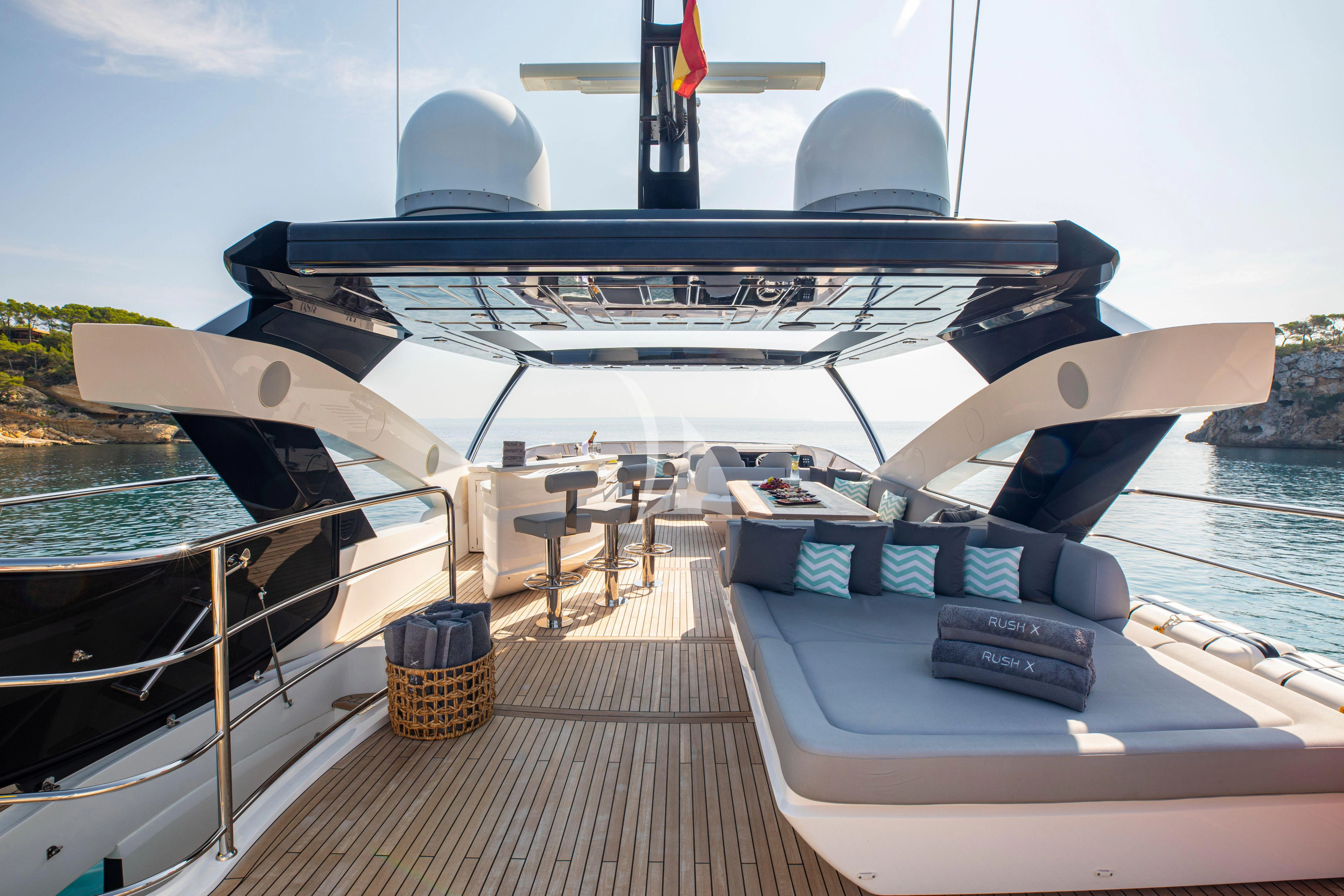 a large ship on a deck aboard RUSH X Yacht for Sale