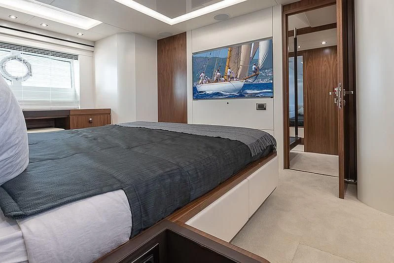 a bed in a room aboard RUSH X Yacht for Sale