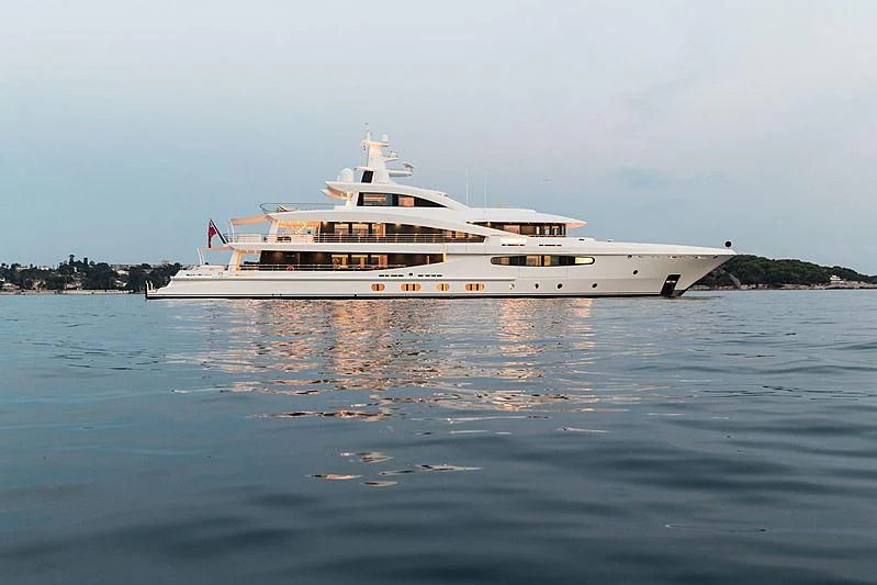 a large white boat on the water aboard VOLPINI 2 Yacht for Sale
