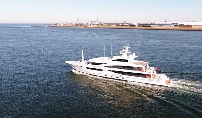 a white yacht on the water aboard VOLPINI 2 Yacht for Sale