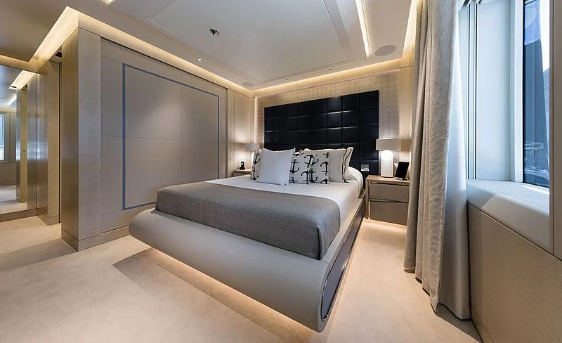 a bed in a room aboard VOLPINI 2 Yacht for Sale