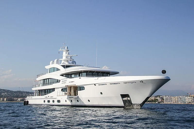 a white yacht in the water aboard VOLPINI 2 Yacht for Sale