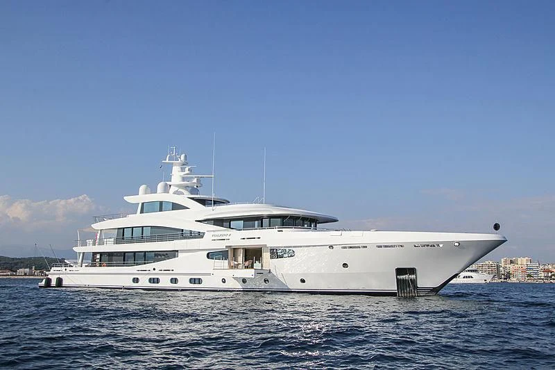 a white yacht in the water aboard VOLPINI 2 Yacht for Sale