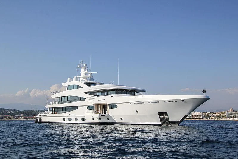 a white yacht in the water aboard VOLPINI 2 Yacht for Sale