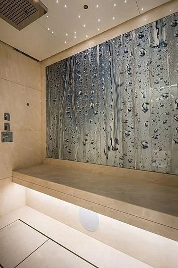 a shower curtain with water drops aboard VOLPINI 2 Yacht for Sale