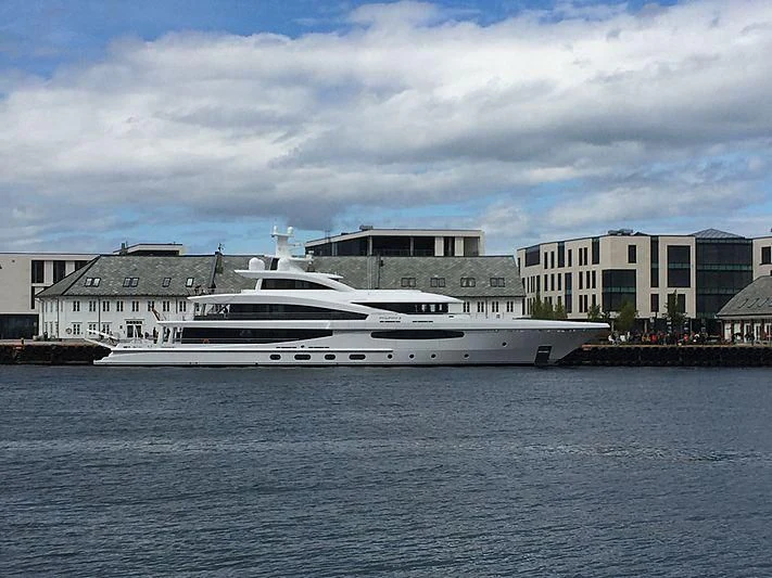 a white yacht in the water aboard VOLPINI 2 Yacht for Sale