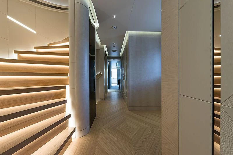 a hallway with white walls aboard VOLPINI 2 Yacht for Sale