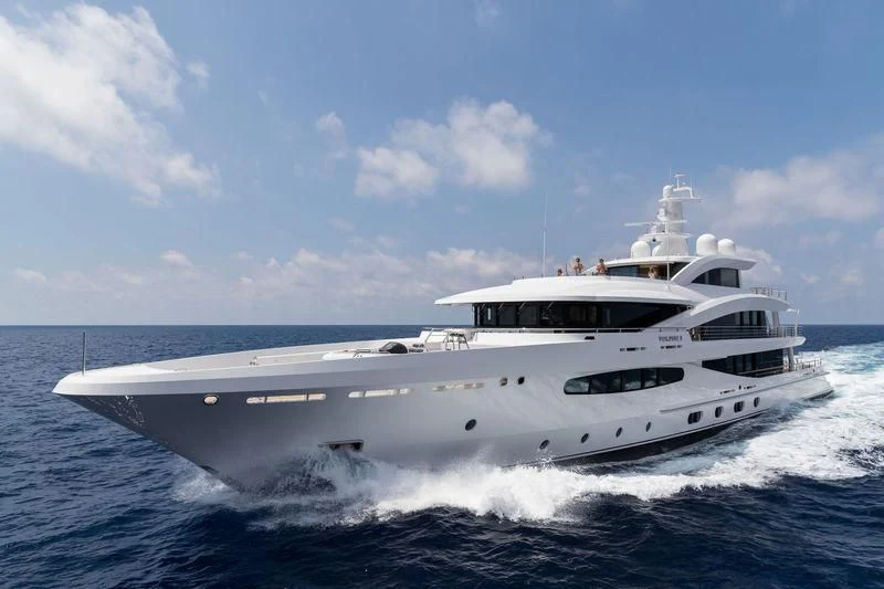 a white yacht on the water aboard VOLPINI 2 Yacht for Sale