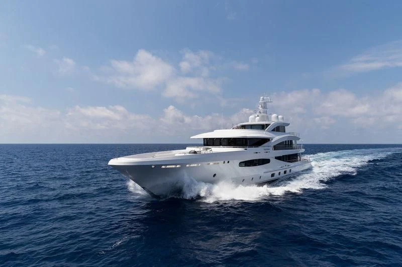 a white yacht on the water aboard VOLPINI 2 Yacht for Sale