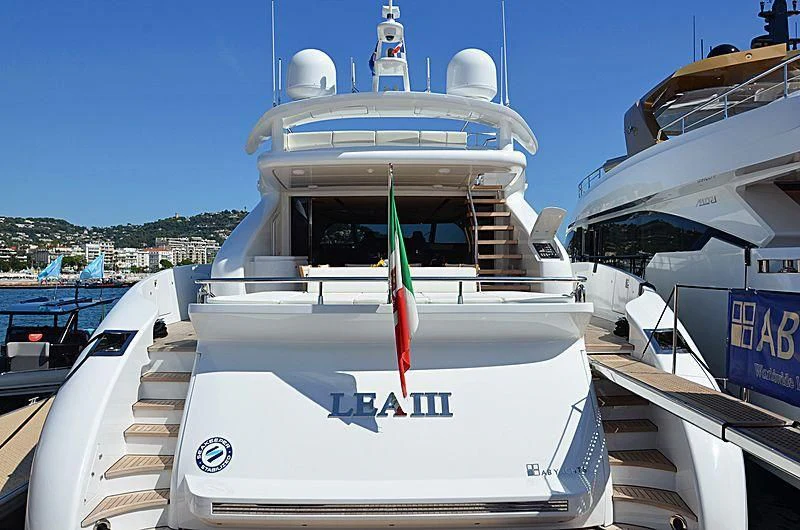 a large white boat docked aboard LEA III Yacht for Sale