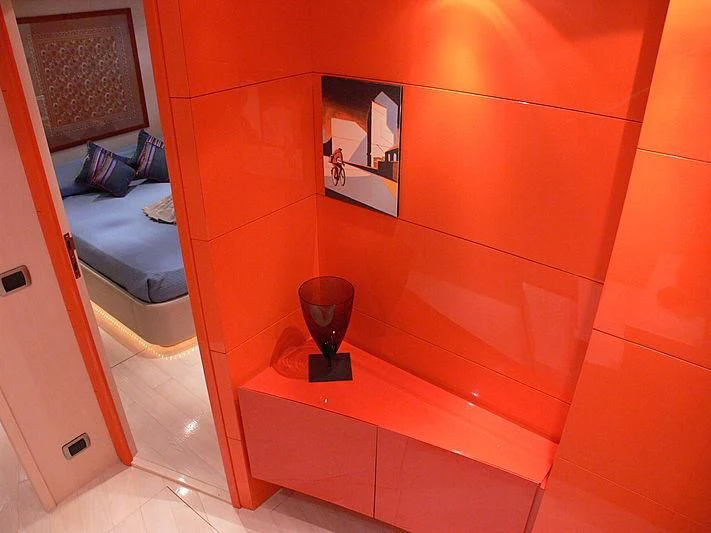 a room with a bed and a window aboard SOFIA Y Yacht for Sale