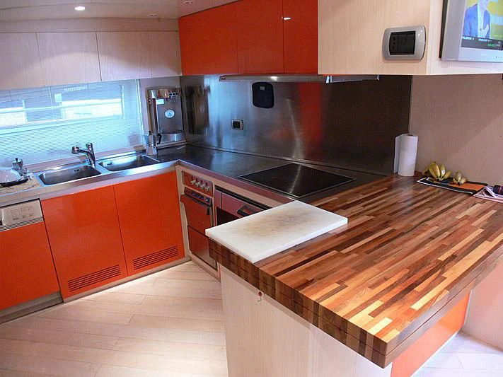 a kitchen with a countertop aboard SOFIA Y Yacht for Sale