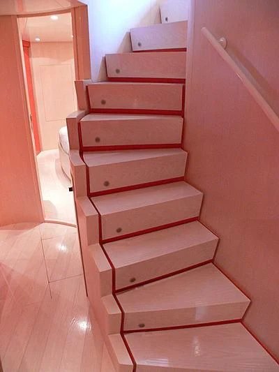 a stack of wooden drawers aboard SOFIA Y Yacht for Sale