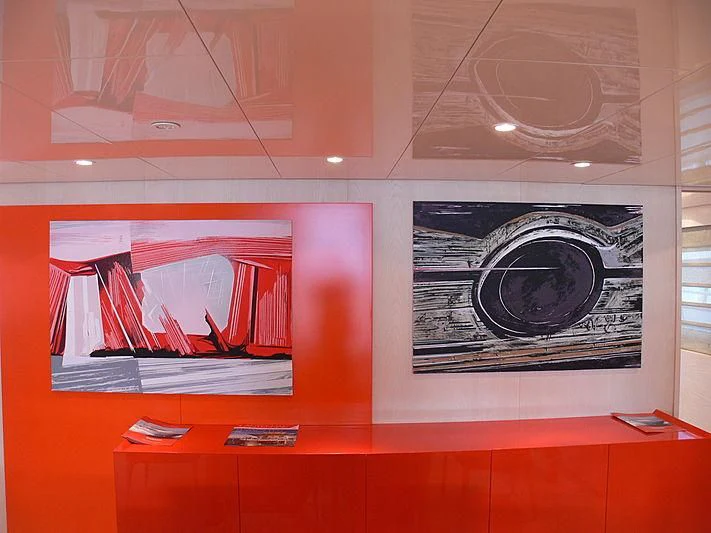 a room with a painting on the wall aboard SOFIA Y Yacht for Sale