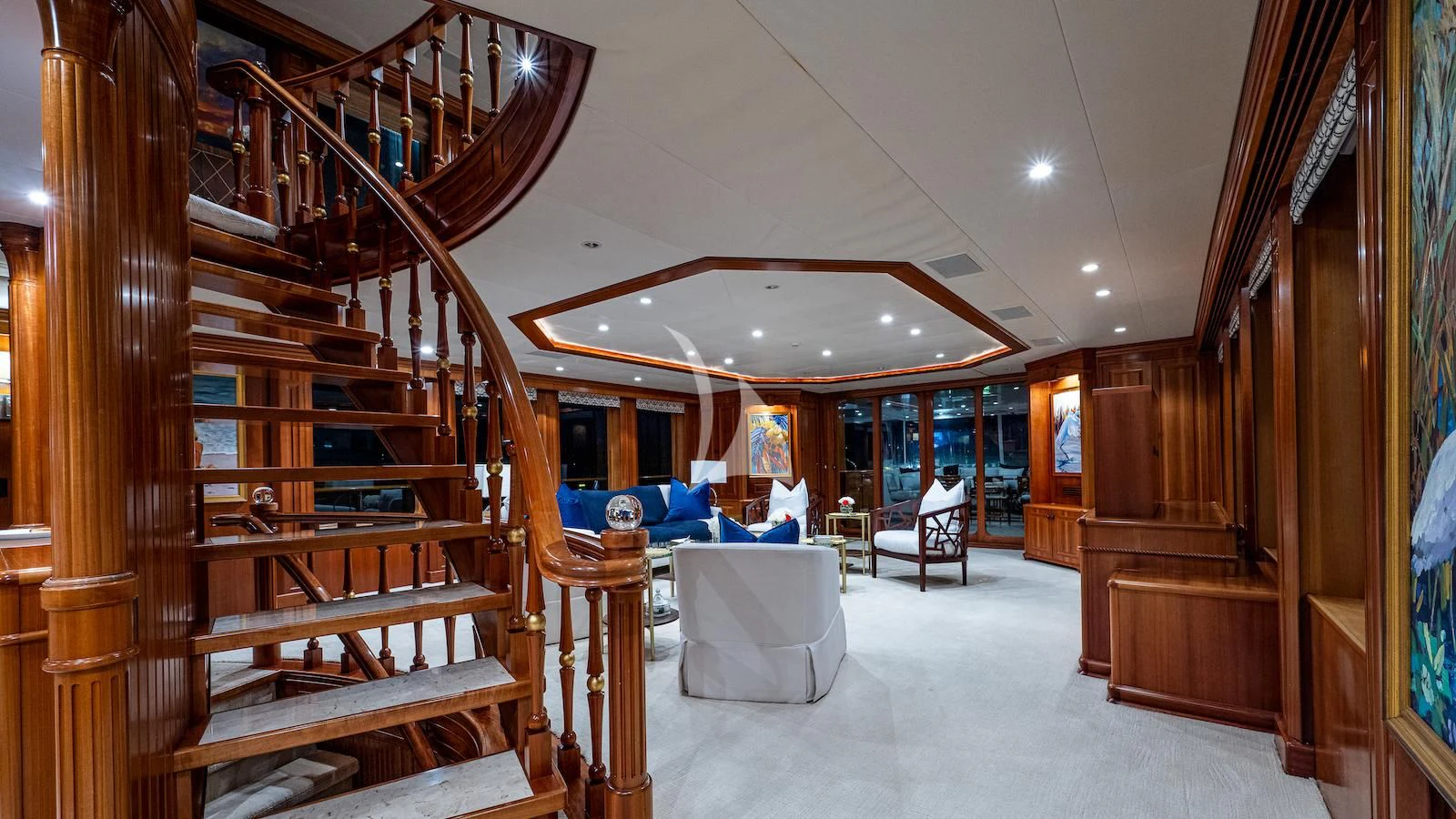 a room with wooden furniture aboard PACKAGE DEAL Yacht for Charter
