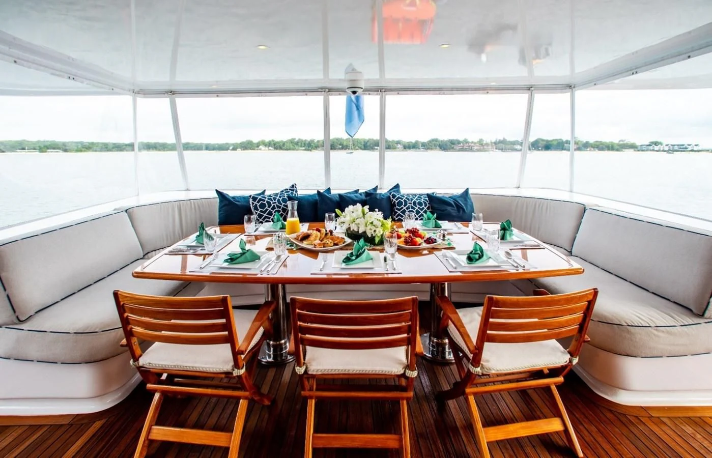 a dining table set for a meal aboard PACKAGE DEAL Yacht for Charter