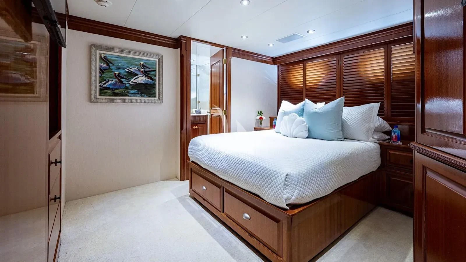 a bed in a room aboard PACKAGE DEAL Yacht for Charter