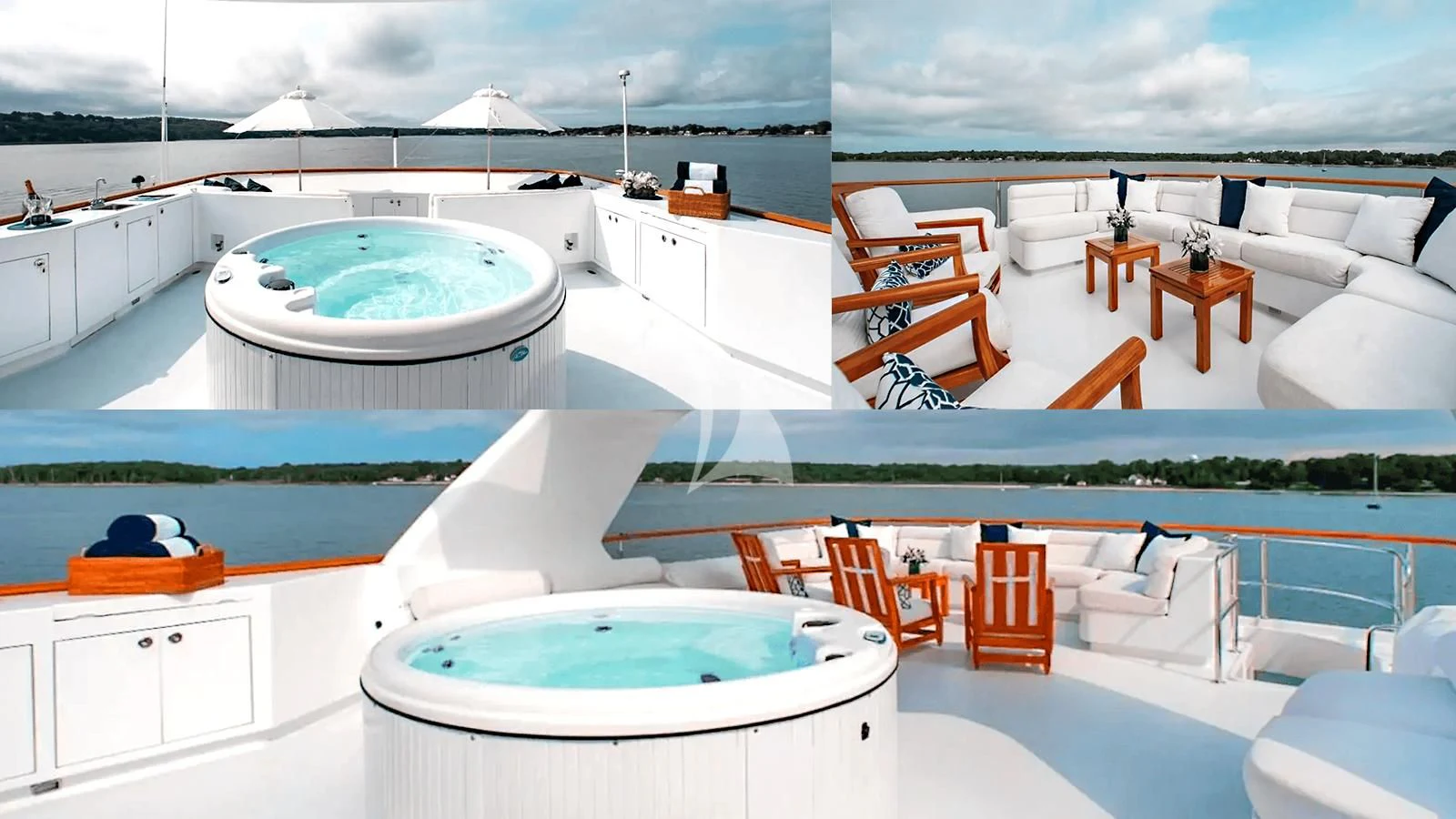 a large white swimming pool aboard PACKAGE DEAL Yacht for Charter