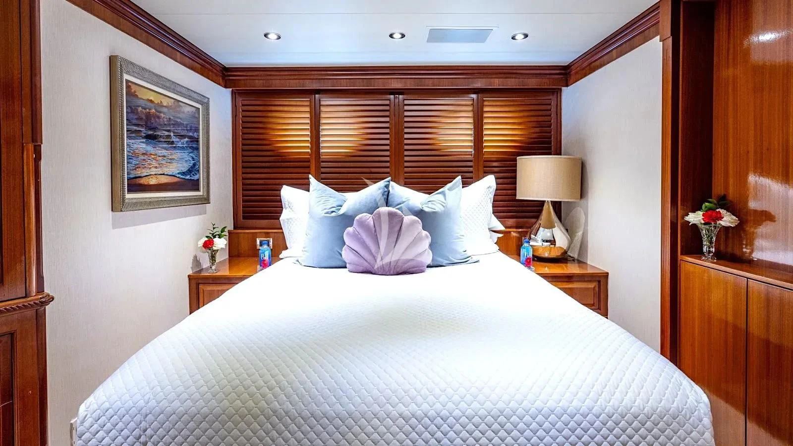 a bed with pillows and pillows aboard PACKAGE DEAL Yacht for Charter