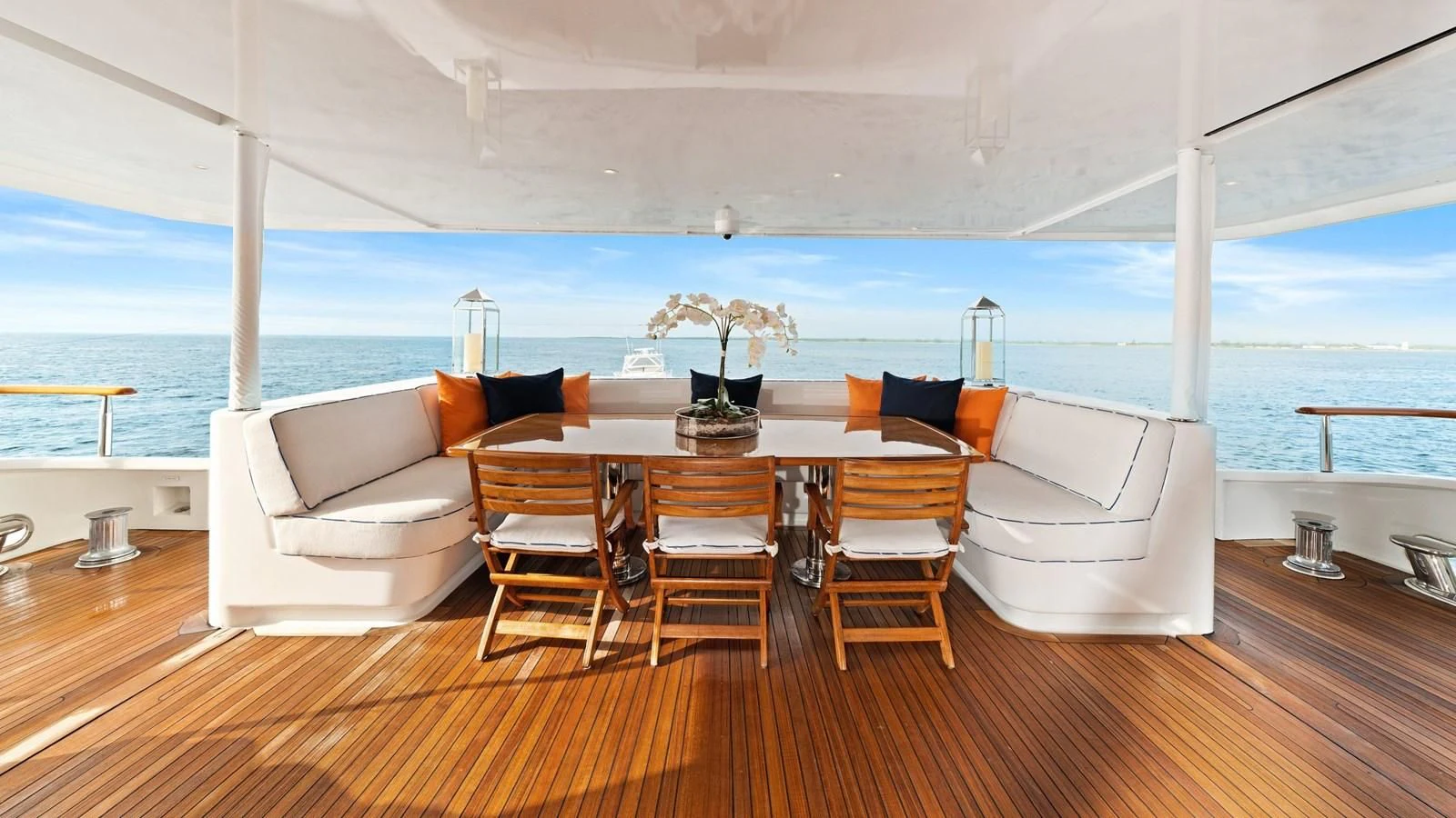 a room with a table and chairs aboard PACKAGE DEAL Yacht for Charter