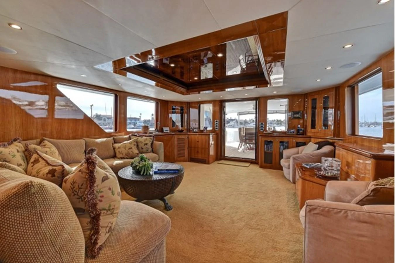 a living room with a large open floor plan aboard ANACAPA Yacht for Sale