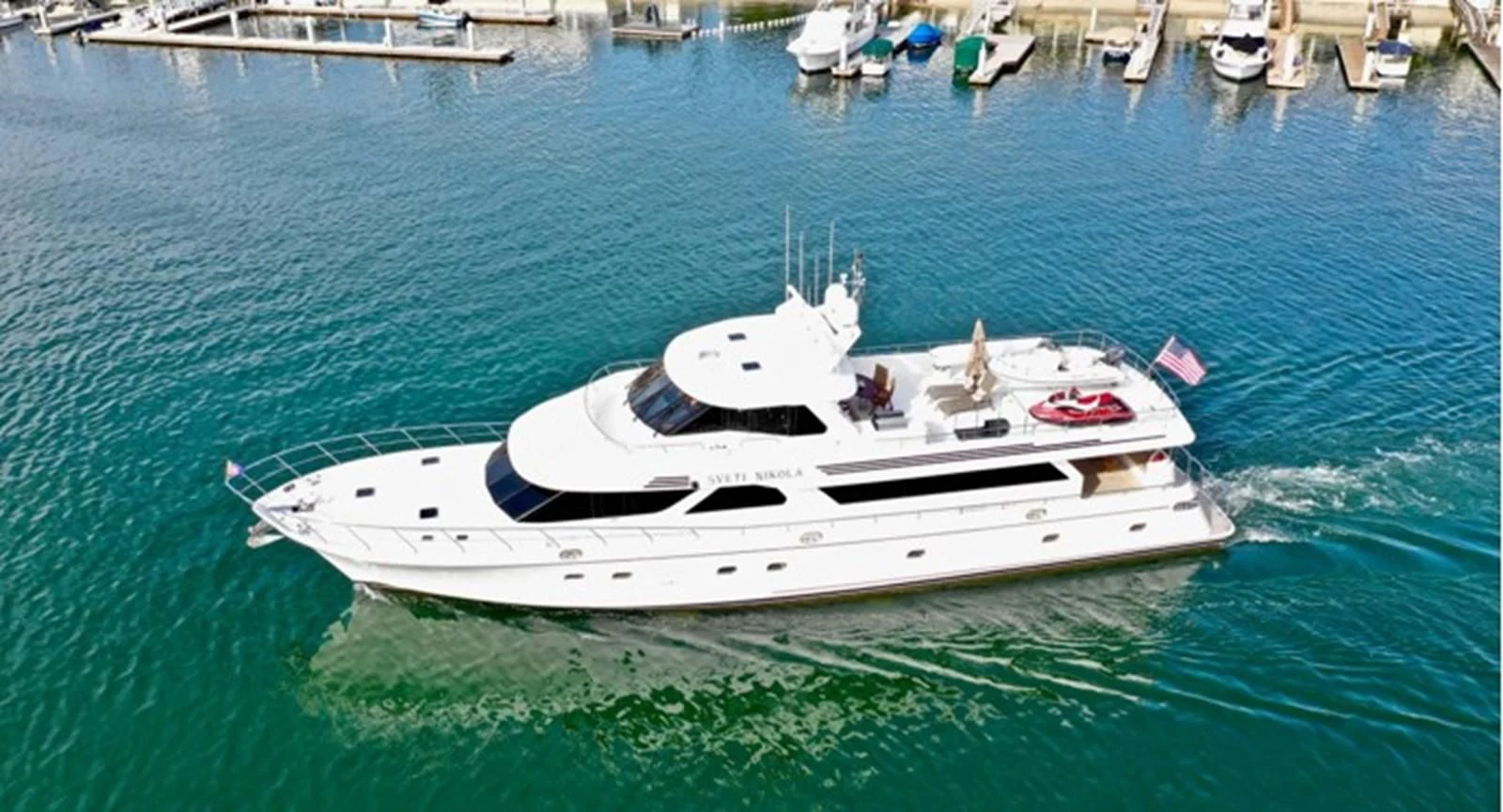 a white boat in the water aboard ANACAPA Yacht for Sale
