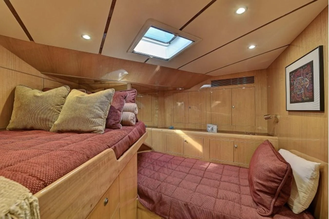 a room with a bed and a window aboard ANACAPA Yacht for Sale