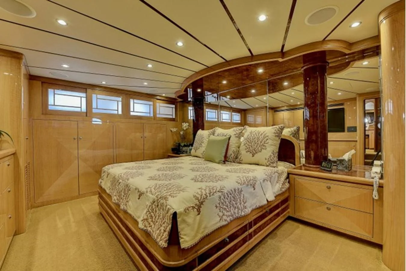 a bed in a room aboard ANACAPA Yacht for Sale