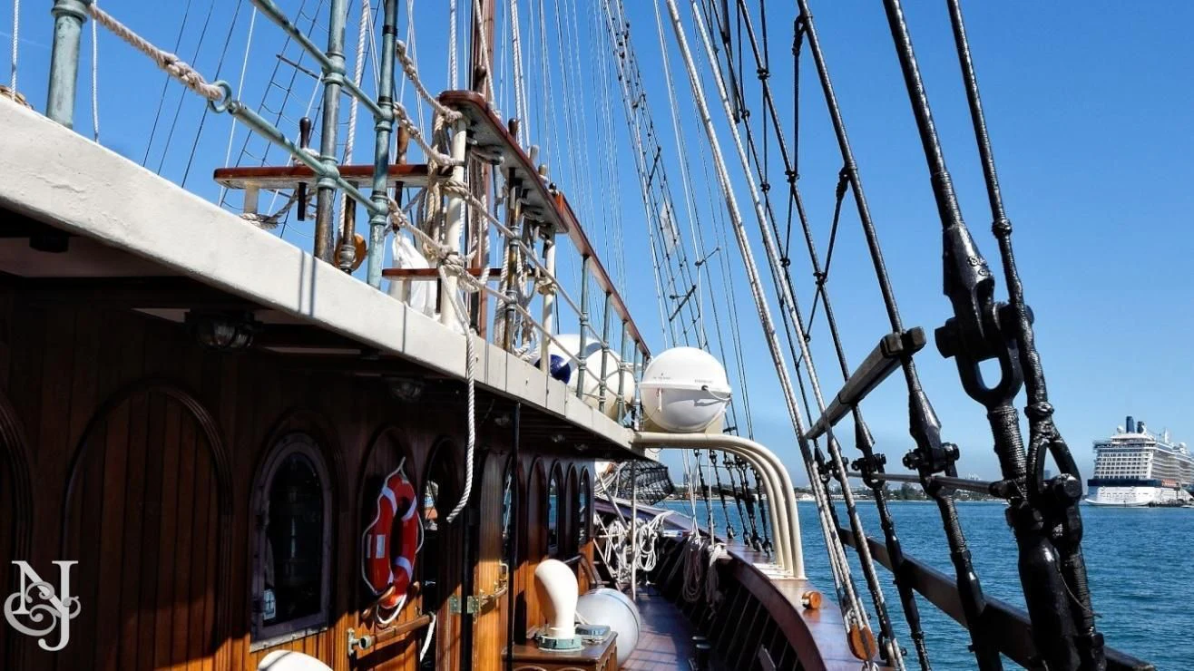 a large ship with a large ship in the background aboard PEACEMAKER Yacht for Sale