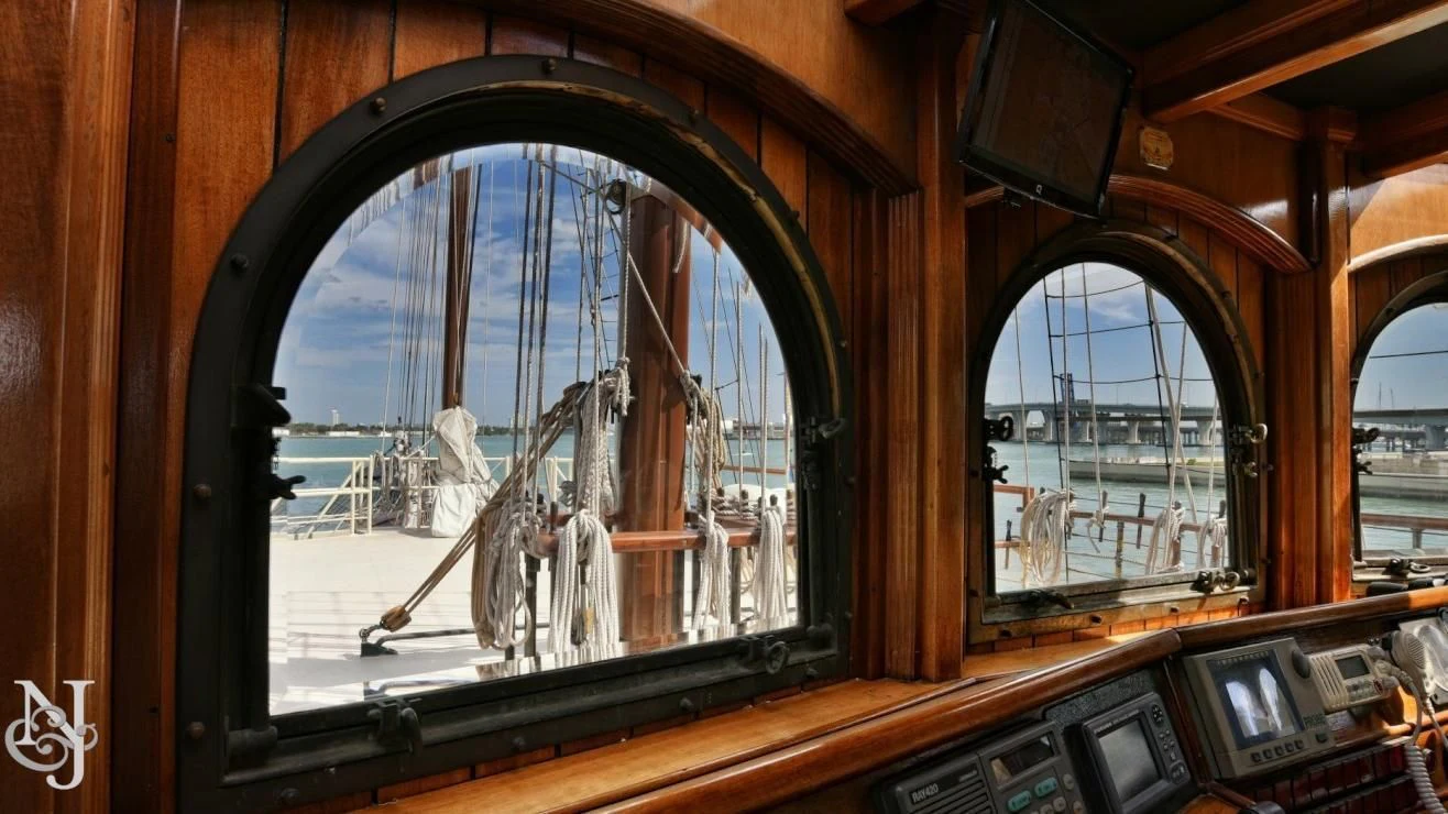 a display of a skeleton in a museum aboard PEACEMAKER Yacht for Sale