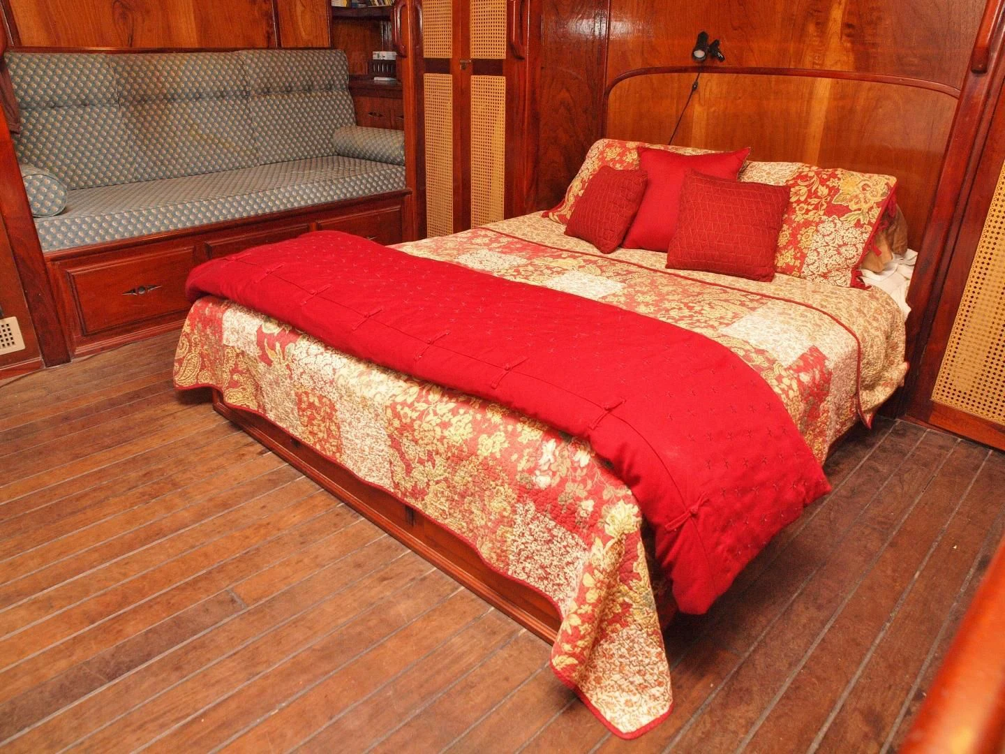 a bed in a room aboard PEACEMAKER Yacht for Sale