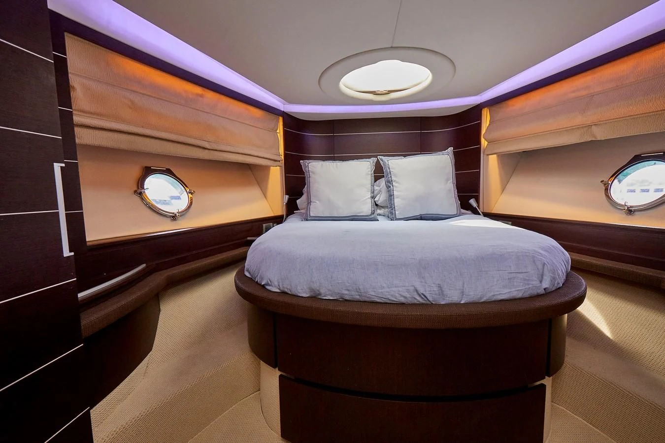 a bed in a room aboard BLACK ICE Yacht for Sale