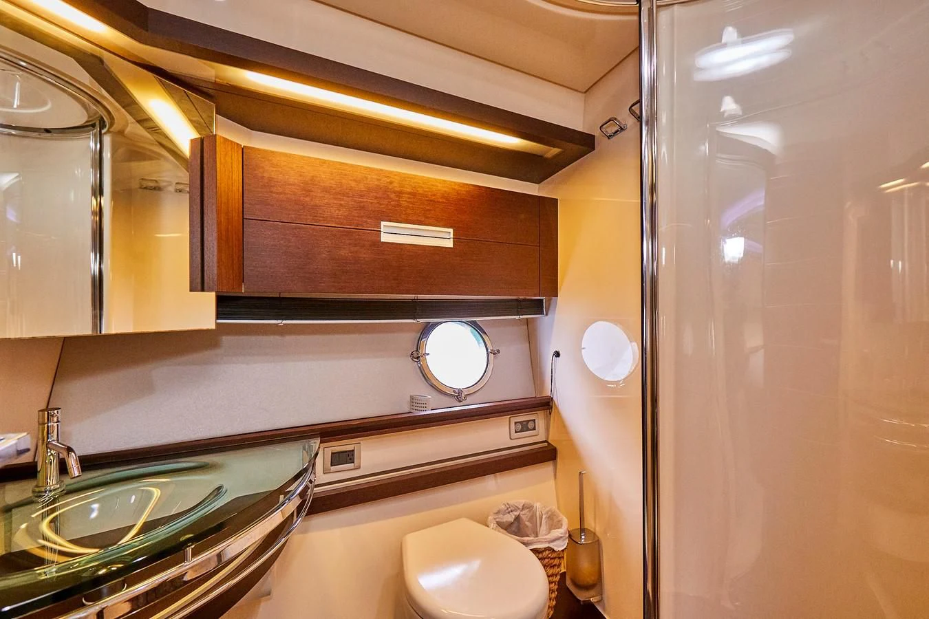 a bathroom with a sink and a mirror aboard BLACK ICE Yacht for Sale