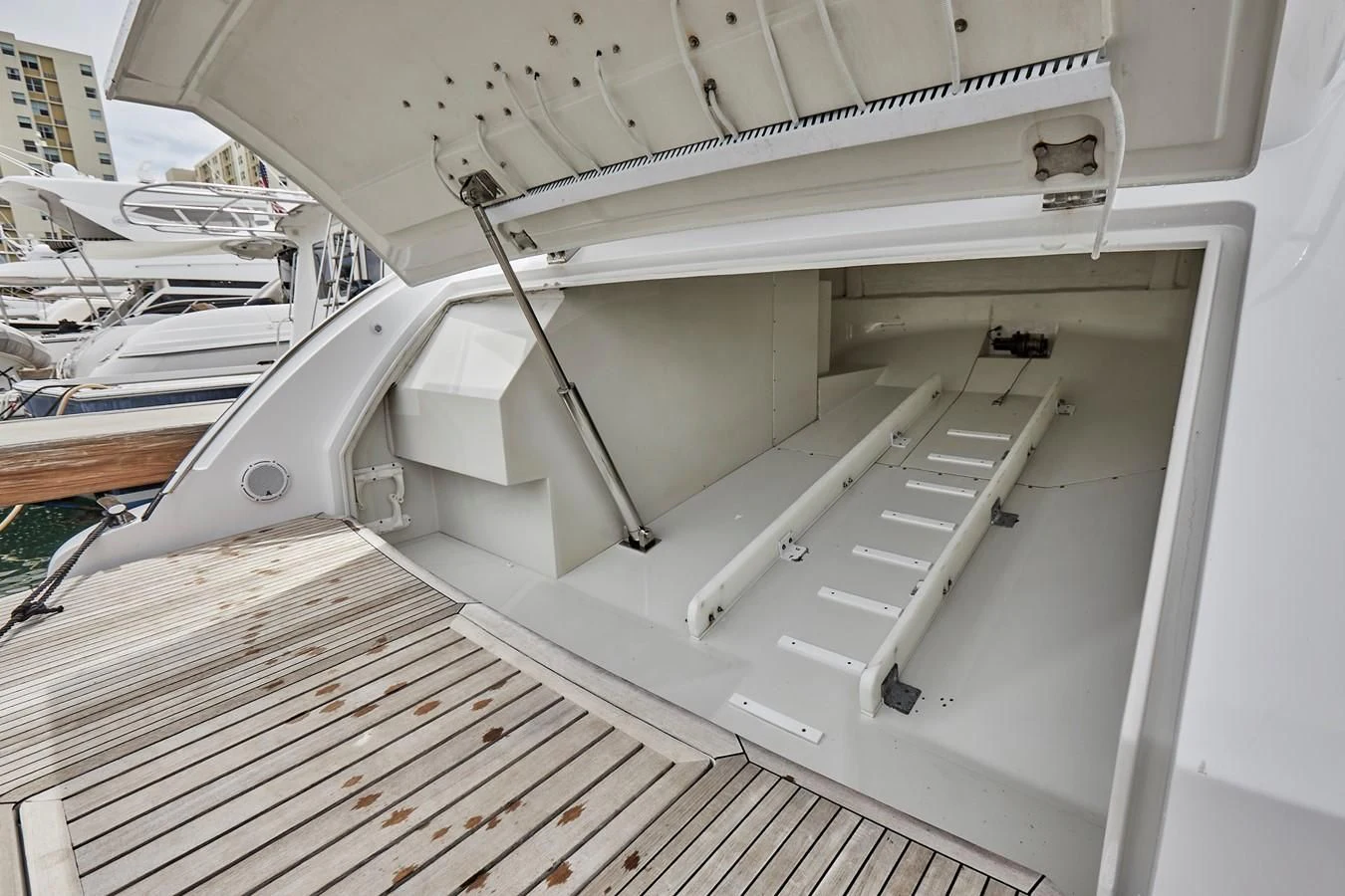 a white metal object with a metal frame aboard BLACK ICE Yacht for Sale